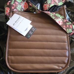 Brown Quilted Shoulder Bag with Floral Strap
